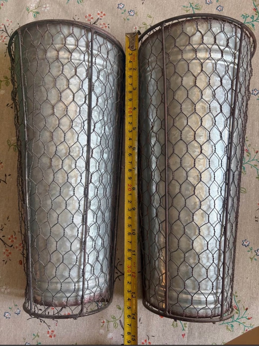 The Spring Shop Silver Galvanized Wall Vase Pair with Wire Mesh